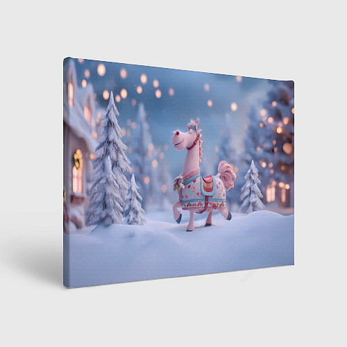 Картина прямоугольная Новогодняя милая лошадка / 3D-принт – фото 1