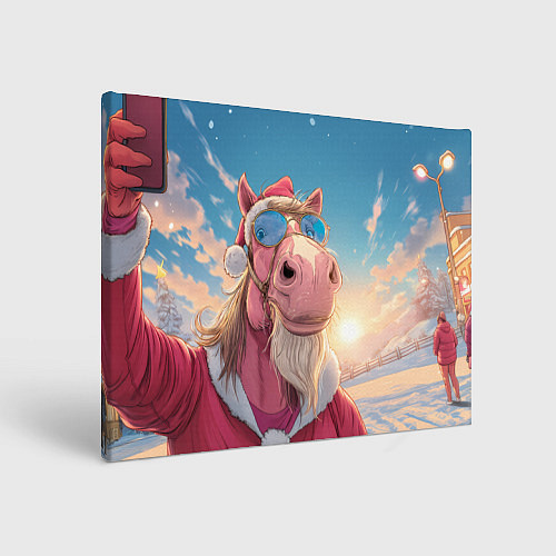 Картина прямоугольная Новогодний конь сэлфи / 3D-принт – фото 1
