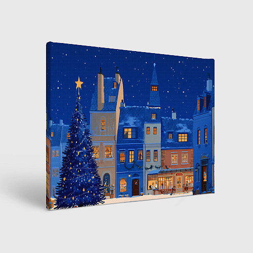 Картина прямоугольная Синяя новогодняя елочка во дворе / 3D-принт – фото 1