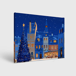 Картина прямоугольная Синяя новогодняя елочка во дворе