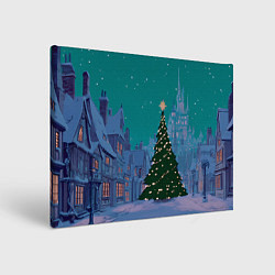 Холст прямоугольный Зеленая новогодняя елка во вдоре, цвет: 3D-принт