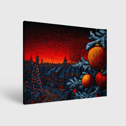 Картина прямоугольная Новый год в ночном городе / 3D-принт – фото 1