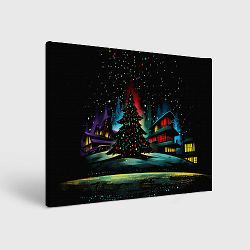 Картина прямоугольная Новый год на черном фоне / 3D-принт – фото 1