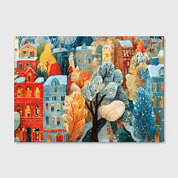 Холст прямоугольный Разноцветные новогодние домики, цвет: 3D-принт — фото 2