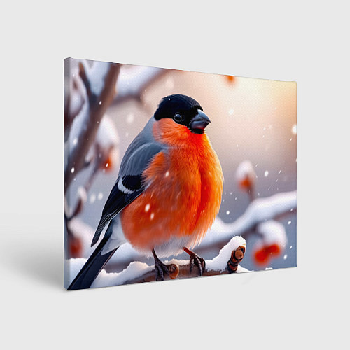 Картина прямоугольная Снегирь на зимней ветке / 3D-принт – фото 1