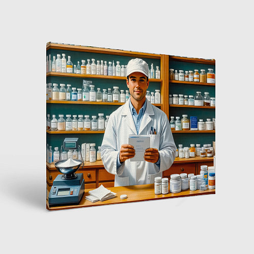 Картина прямоугольная Фармацевт у аптечных полок / 3D-принт – фото 1