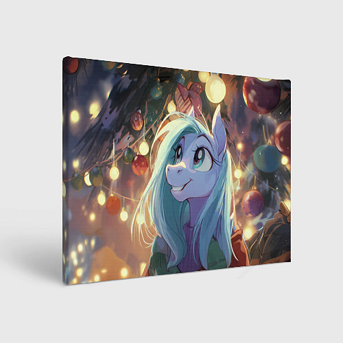 Картина прямоугольная Лошадка любуется новогодними лампочками / 3D-принт – фото 1