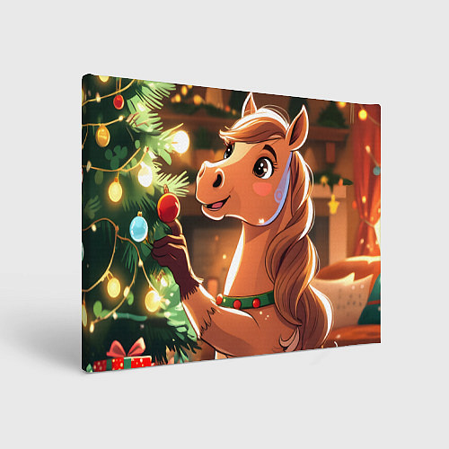 Картина прямоугольная Лошадка наряжает елку / 3D-принт – фото 1