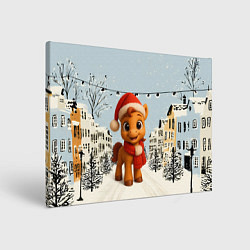 Холст прямоугольный Милая новогодняя лошадка с шарфом, цвет: 3D-принт