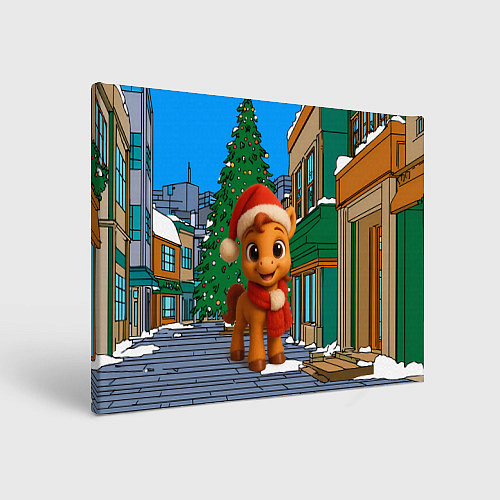 Картина прямоугольная Новогодняя лошадка и елка / 3D-принт – фото 1