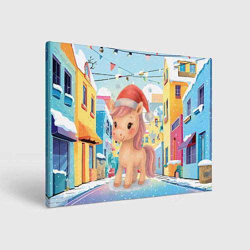 Картина прямоугольная Лошадка с новогоднем венком / 3D-принт – фото 1