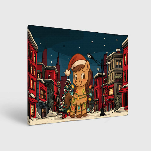 Картина прямоугольная Лошадка в новогодней гирлянде / 3D-принт – фото 1