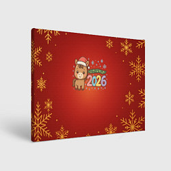 Холст прямоугольный Новогодняя лошадка 2026 на красном фоне, цвет: 3D-принт