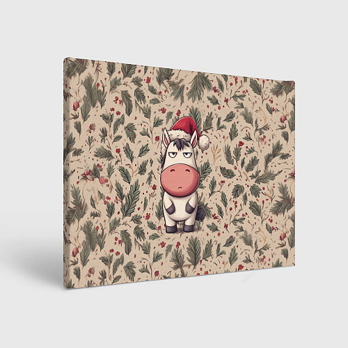 Картина прямоугольная Новогодняя лошадка на фоне елочных веток / 3D-принт – фото 1