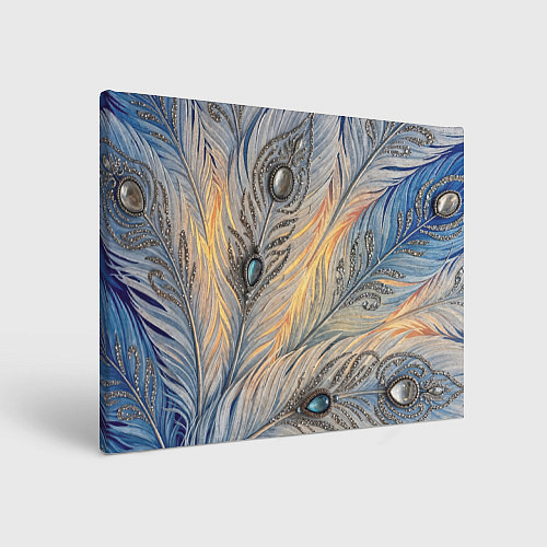 Картина прямоугольная Синие перья с самоцветами / 3D-принт – фото 1