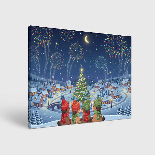 Картина прямоугольная Лошадки в новогоднюю ночь / 3D-принт – фото 1