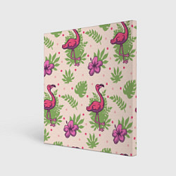Холст квадратный Цветочные фламинго, цвет: 3D-принт