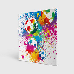 Картина квадратная Футбольные мячи - красочные брызги