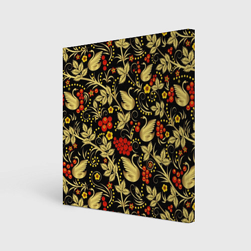 Картина квадратная Хохлома золотые лебеди / 3D-принт – фото 1