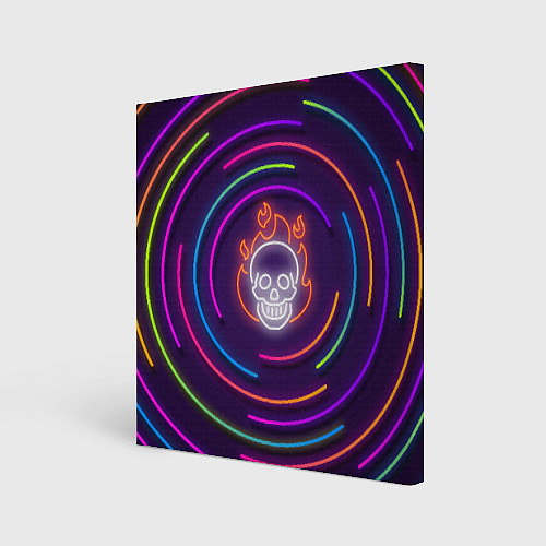Картина квадратная Неон череп с линиями / 3D-принт – фото 1