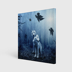 Холст квадратный Волки в тёмном лесу, цвет: 3D-принт