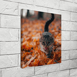 Холст квадратный Мяукающий кот осенние листья, цвет: 3D-принт — фото 2