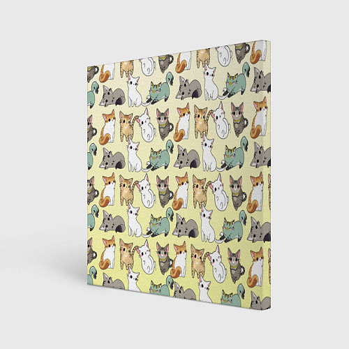 Картина квадратная Мультяшные котики на желтом мя / 3D-принт – фото 1