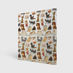Холст квадратный Узор песики собачки гав, цвет: 3D-принт