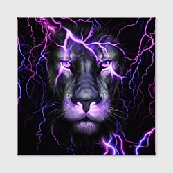 Холст квадратный НЕОНОВЫЙ ЛЕВ NEON LION, цвет: 3D-принт — фото 2