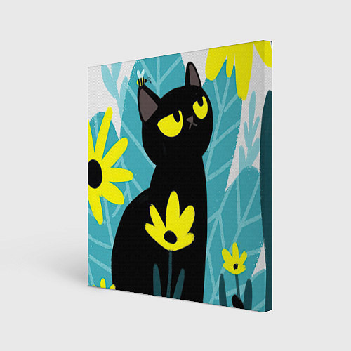 Картина квадратная Кот и цветок / 3D-принт – фото 1