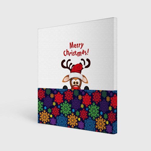 Картина квадратная Merry Christmas оленёнок / 3D-принт – фото 1