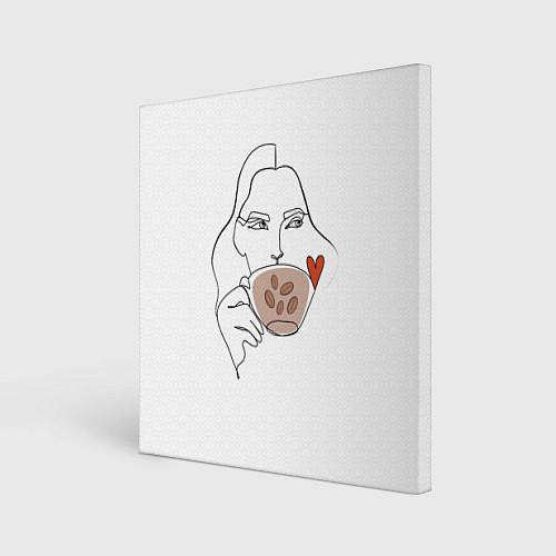 Картина квадратная Монолиния девушка с кофе / 3D-принт – фото 1