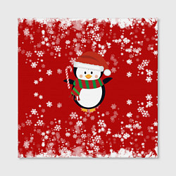 Холст квадратный Пингвин в новогодней шапочке, цвет: 3D-принт — фото 2