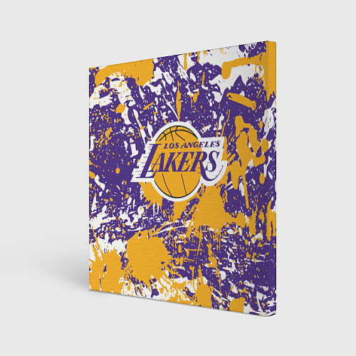 Картина квадратная LAKERS ФИРМЕННЫЕ ЦВЕТА БРЫЗГИ КРАСОК LA / 3D-принт – фото 1