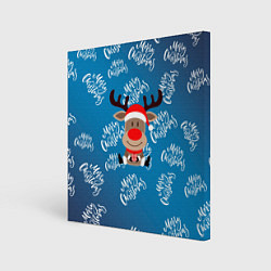 Холст квадратный Merry Christmas Олень с подарком, цвет: 3D-принт