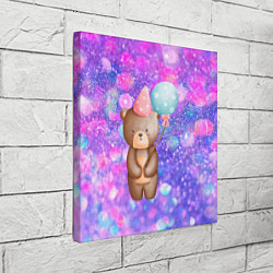 Холст квадратный День Рождения - Медвежонок с шариками, цвет: 3D-принт — фото 2