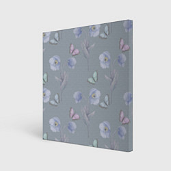 Холст квадратный Бабочки и цветы голубого мака, цвет: 3D-принт