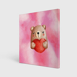 Холст квадратный Медвежонок с сердечком День влюбленных, цвет: 3D-принт