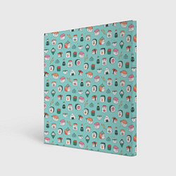 Холст квадратный Кавайные суши и роллы с глазами, цвет: 3D-принт