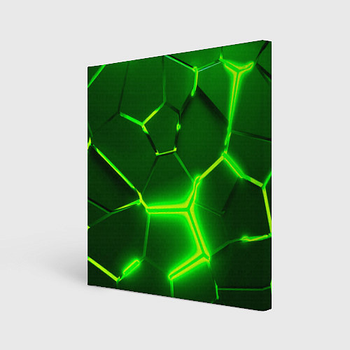 Картина квадратная 3D ПЛИТЫ НЕОН NEON GREEN HEXAGON РАЗЛОМ / 3D-принт – фото 1