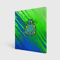 Картина квадратная Прикольный зеленый кот