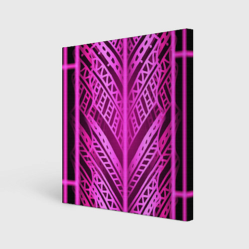 Картина квадратная Неоновая абстракция Розовый светящийся узор на тем / 3D-принт – фото 1