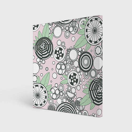 Картина квадратная Абстрактные черно-белые круги в зелёных листьях / 3D-принт – фото 1