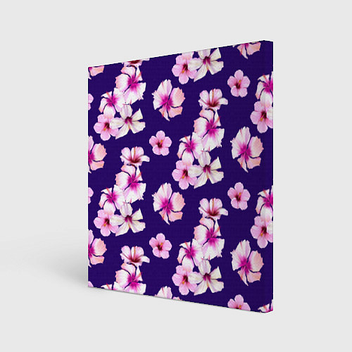 Картина квадратная Цветы Розовые Гибискус На Синем Фоне / 3D-принт – фото 1