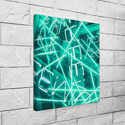 Холст квадратный Неоновые лучи и неоновые надписи - Светло-зелёный, цвет: 3D-принт — фото 2