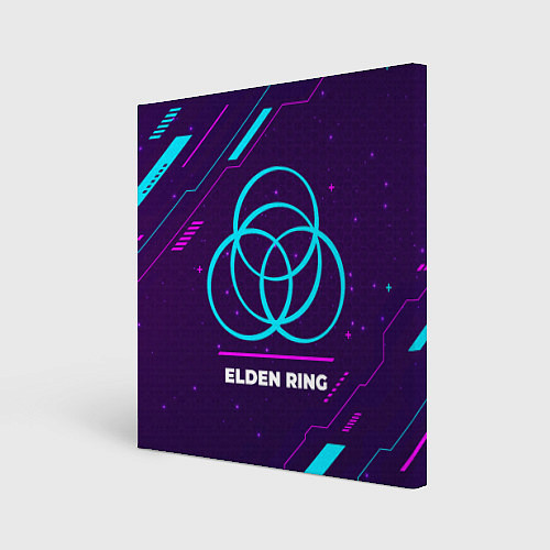 Картина квадратная Символ Elden Ring в неоновых цветах на темном фоне / 3D-принт – фото 1