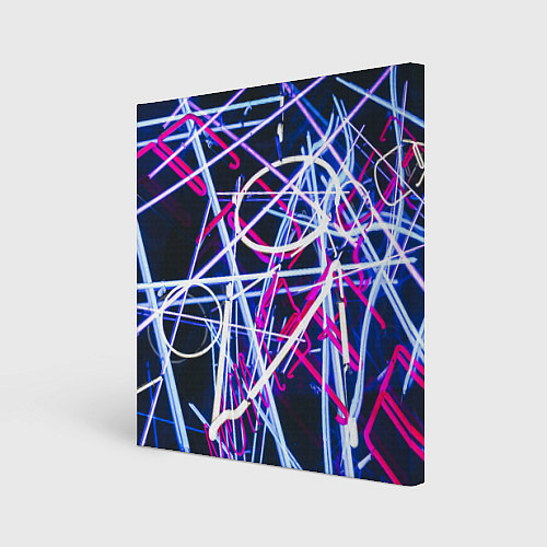 Картина квадратная Неоновые хаотичные линии и буквы - Синий / 3D-принт – фото 1
