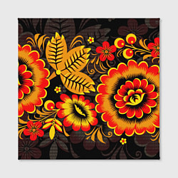 Холст квадратный Хохломская Роспись Цветы На Тёмном Фоне, цвет: 3D-принт — фото 2
