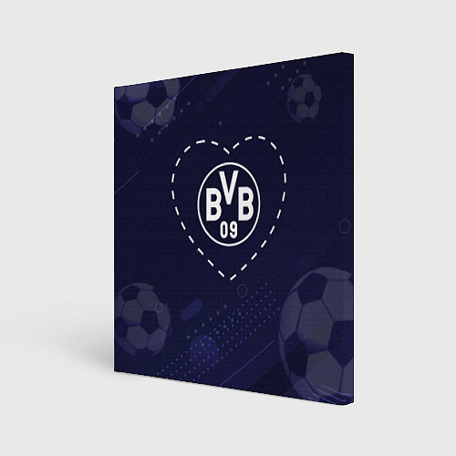 Картина квадратная Лого Borussia в сердечке на фоне мячей / 3D-принт – фото 1