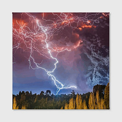 Холст квадратный Грозовые разряды молний над лесом, цвет: 3D-принт — фото 2